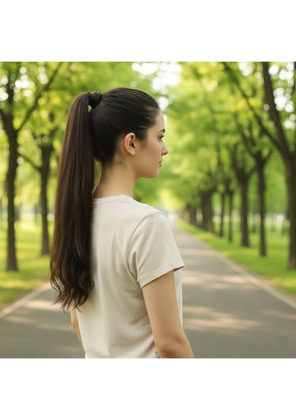 Bağlamalı Düz At Kuyruğu - Açık Kahve