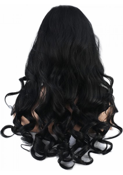 Dalgalı Perçemsiz Uzun Fiber Sentetik Peruk - Koyu Kestane indirimleri