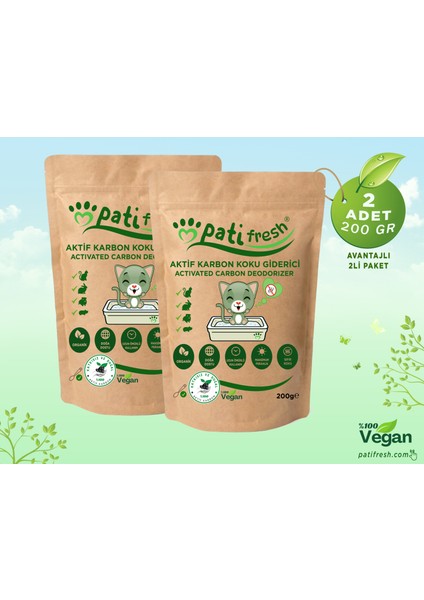 Doğal Aktif Karbon Kedi Kumu Koku Giderici 200 gr 2x Avantaj Paketi