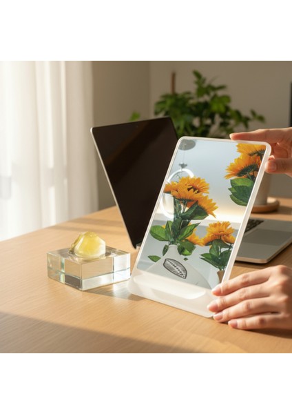 Makyaj Aynası, Masa Aynası, Dekoratif Ayna, Taşınabilir, De-Monte, DİKDÖRTGEN Şeffaf Beyaz Pleksi Tasarım,