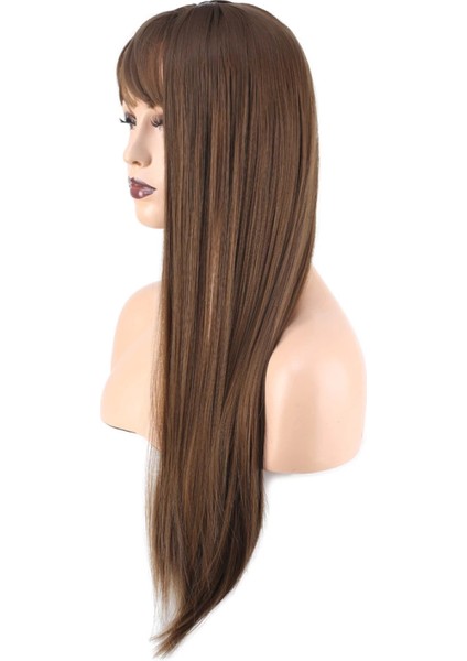 Düz Perçemli Uzun Fiber Sentetik Peruk - Kumral fırsatları