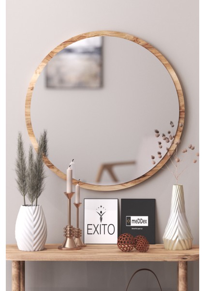 Dekoratif Yuvarlak Ayna Çam 58 cm Antre Hol Wc Çam 58 cm