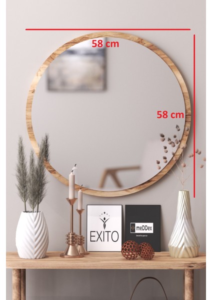 Dekoratif Yuvarlak Ayna Çam 58 cm Antre Hol Wc Çam 58 cm modelleri