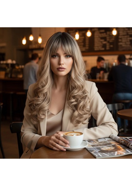 Dalgalı Perçemli Uzun Fiber Sentetik Peruk - Siyah / Balköpüğü Ombreli