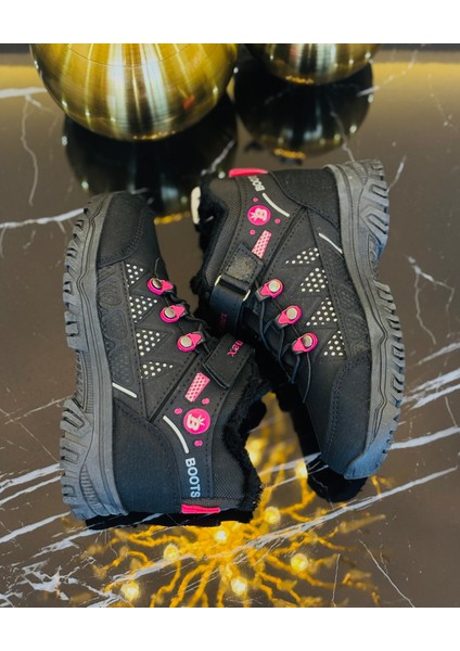 Bolimax Siyah Fuşya Detaylı Kürklü Su Geçirmez Kışlık Çocuk Botu – Kaymaz Taban, Sıcak Tutarlı Outdoor Günlük Filet Bot modelleri