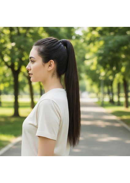 Bağlamalı Düz At Kuyruğu - Kahverengi