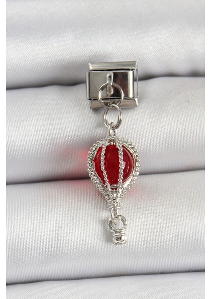 316L Çelik Gümüş Renk Kırmızı Uçan Balon Model Nomination Charm