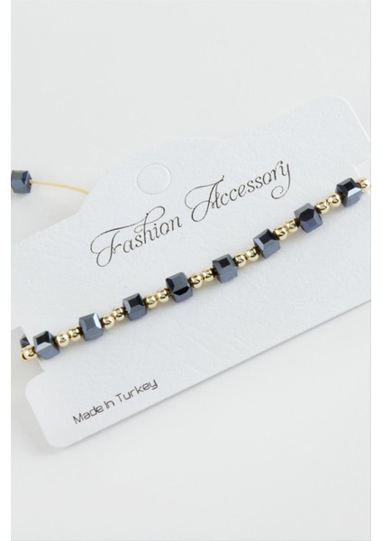 Ds-Derin Küp Top Metal Kristal Bileklik-Antrasit