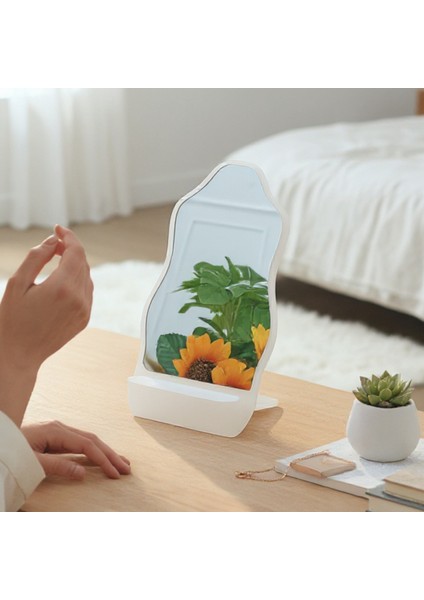 Makyaj Aynası, Masa Aynası, Dekoratif Ayna, Taşınabilir, De-Monte, SİMETRİK Şeffaf Beyaz Pleksi Tasarım, modelleri