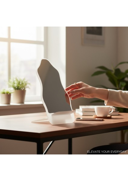 Makyaj Aynası, Masa Aynası, Dekoratif Ayna, Taşınabilir, De-Monte, SİMETRİK Şeffaf Beyaz Pleksi Tasarım, fırsatları