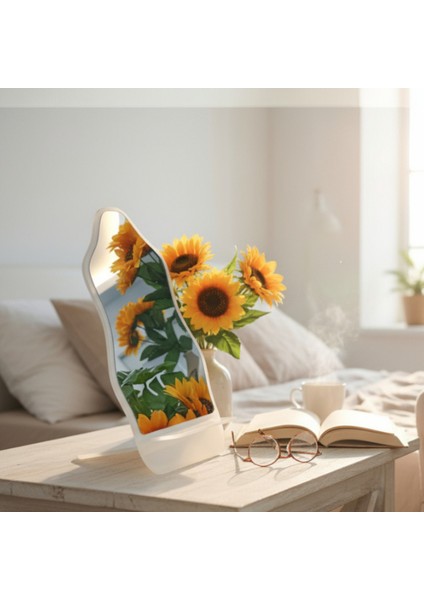 Makyaj Aynası, Masa Aynası, Dekoratif Ayna, Taşınabilir, De-Monte, SİMETRİK Şeffaf Beyaz Pleksi Tasarım,