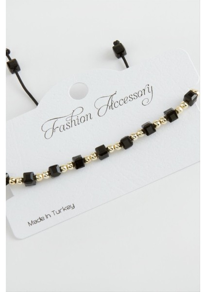 Ds-Derin Küp Top Metal Kristal Bileklik-Siyah