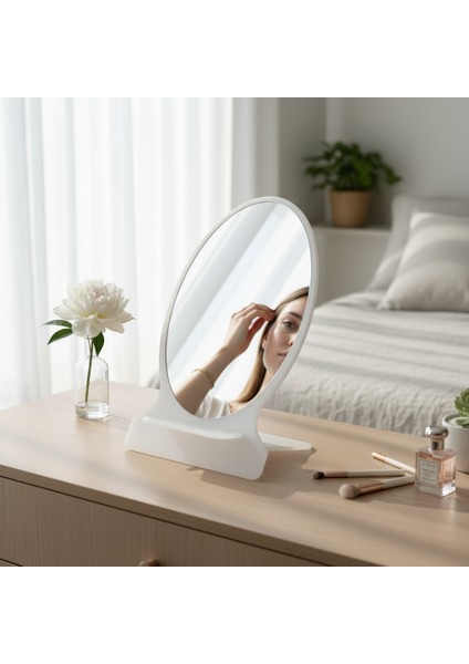 Makyaj Aynası, Masa Aynası, Dekoratif Ayna, Taşınabilir, De-Monte, ELİPS Şeffaf Beyaz Pleksi Tasarım, fırsatları