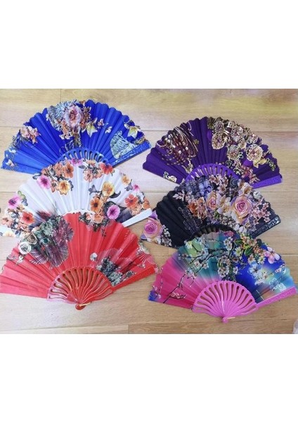 Yelpaze Plastik Çiçekli Karışık Renk 12 Adet