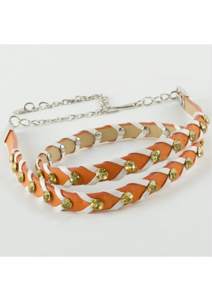 Ds-Derin Örgülü Deri Taşlı Kemer-Turuncu fiyatları