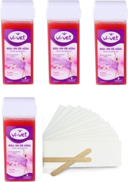 Pudralı Roll-On Ağda 100ML x 4 Adet, Liposoluble Wax Seti, Pratik ve Temiz Kullanım