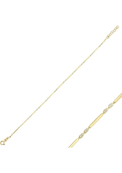 14 Ayar Beyaz Renkli Tasarım Altın Bileklik