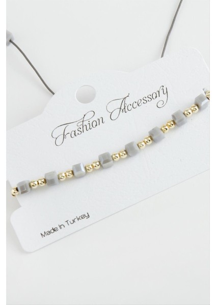 Ds-Derin Küp Top Metal Kristal Bileklik-Gri