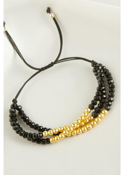 Ds-Derin Top Metal Üçlü Kristal Bileklik-Siyah