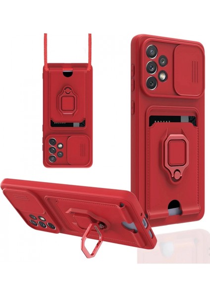 Samsung Galaxy A33 5g Kılıf Zuma Kartvizitli Yüzüklü Silikon - Kırmızı