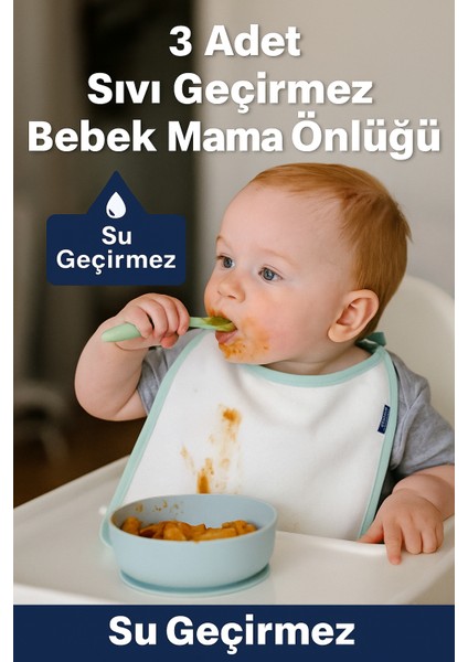 3'lü Sıvı Geçirmez Mama Önlüğü | Yıkanabilir Pratik Kullanım fırsatları