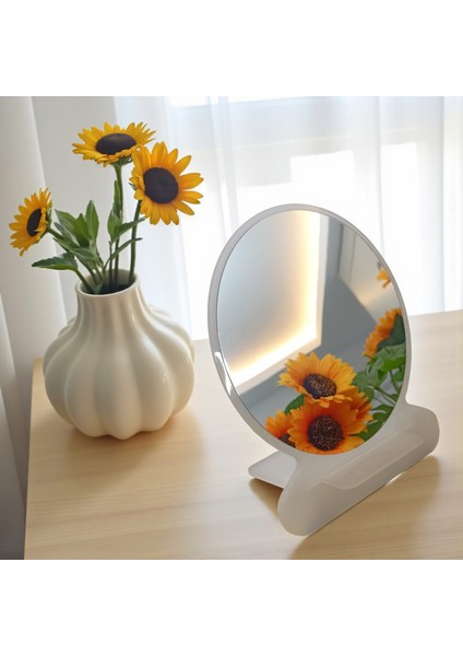 Makyaj Aynası, Masa Aynası, Dekoratif Ayna, Taşınabilir, De-Monte, YUVARLAK Şeffaf Beyaz Pleksi Tasarım, modelleri