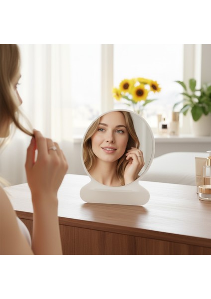 Makyaj Aynası, Masa Aynası, Dekoratif Ayna, Taşınabilir, De-Monte, YUVARLAK Şeffaf Beyaz Pleksi Tasarım, fırsatları