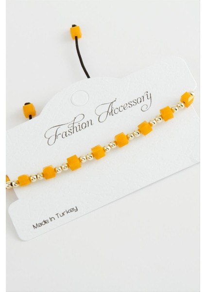 Ds-Derin Küp Top Metal Kristal Bileklik-Sarı