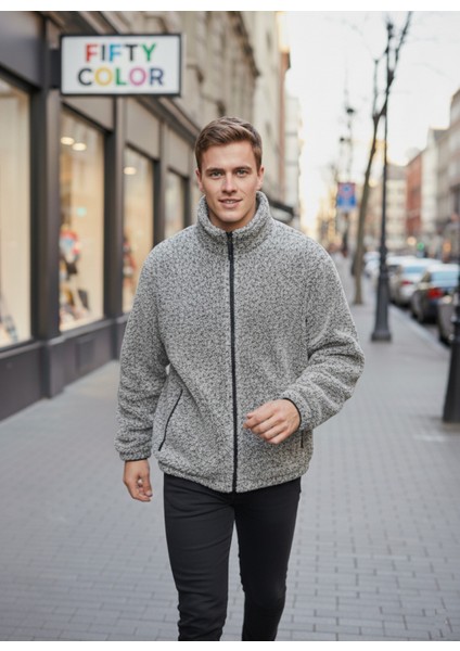Gri Premium Kalite Dik Yaka, Fermuarlı, Polarlı, Peluş Ceket indirimleri