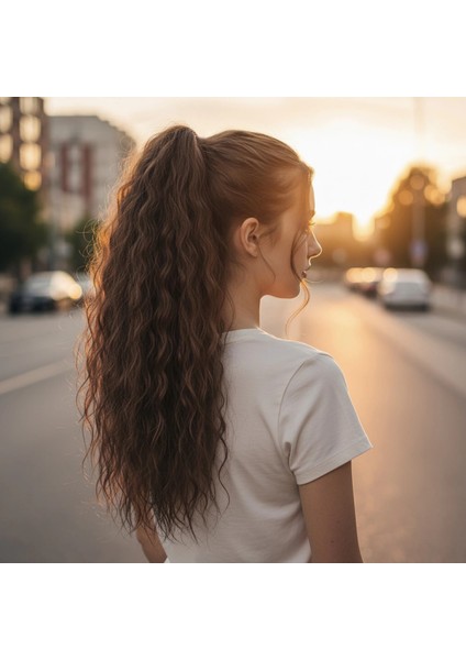 Tokalı Kabarık Dalgalı At Kuyruğu - Kahve Karamel