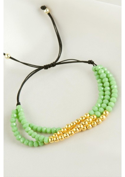 Ds-Derin Top Metal Üçlü Kristal Bileklik-Su Yeşili