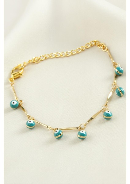 Ds-Derin Top Nazar Boncuk Mineli Bileklik-Petrol Yeşili