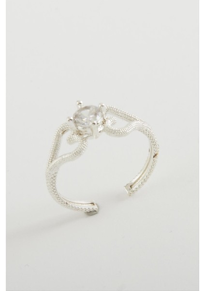 Ds-Derin Kalp Tek Taşlı Yüzük-Gümüş Rengi fiyatları