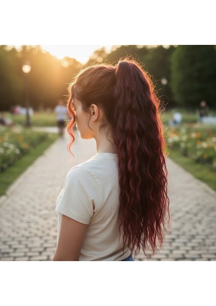 Tokalı Kabarık Dalgalı At Kuyruğu - Koyu Kızıl