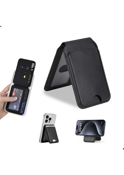 iPhone Uyumlu Kartlık Magsafe Manyetik Kartlık Cüzdan Stand Özellikli Pu Deri 4 Kart Kapasiteli