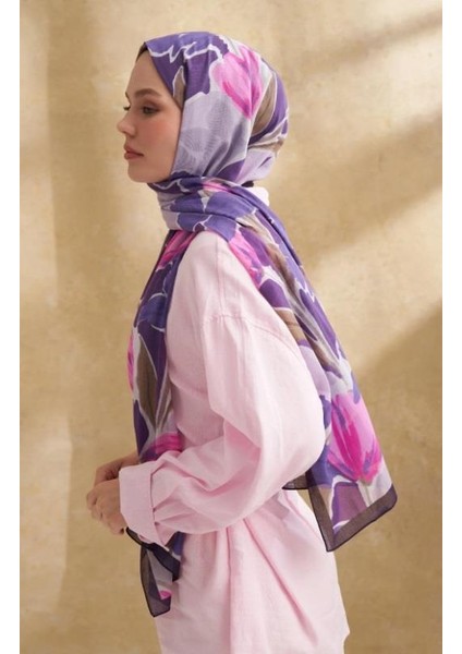 Çiçek Desenli Şal 3384-LILA