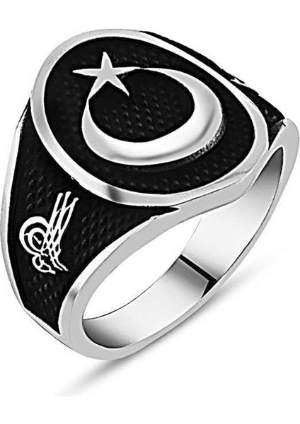 Gümüş Tuğralı Ay Yıldız Erkek Yüzük