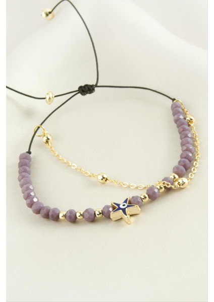 Ds-Derin Deniz Yıldızı Kristal Zincirli Bileklik-Lila fiyatları