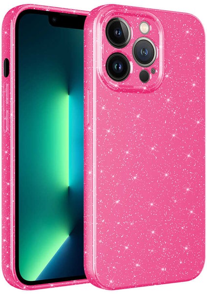 Apple iPhone 13 Pro Max Kılıf Kamera Korumalı Simli Lüks Frms Koton Kapak-Pembe Koyu