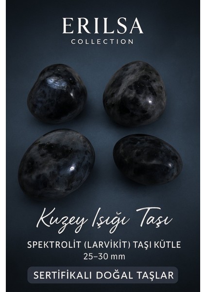 Sertifikalı Doğal Spektrolit (Larvikit) Taşı Kütle 25-30 mm – Kuzey Işığı ve Koruma Taşı