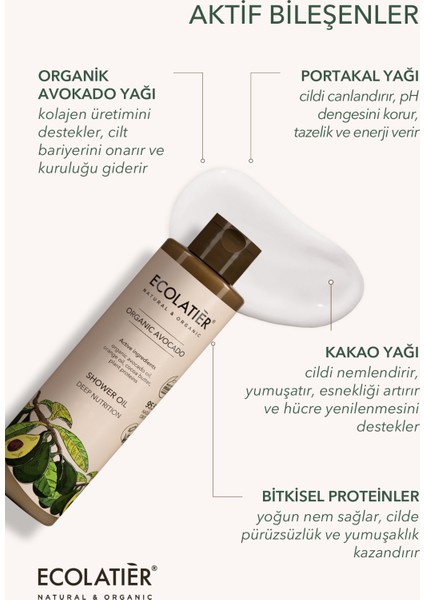 Duş Yağı Organic Avocado – % 95,5 Doğal Vücut Bakımı, Nemlendirici Duş Jeli, 250 ml fiyatları