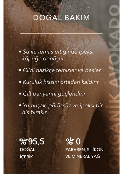 Duş Yağı Organic Avocado – % 95,5 Doğal Vücut Bakımı, Nemlendirici Duş Jeli, 250 ml modelleri