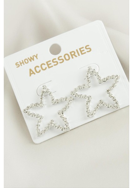 Ds-Derin Yıldız Suyolu Taşlı Küpe-Gümüş Rengi fiyatları