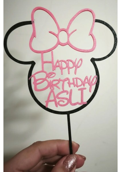 Kişiye Özel Minnie Mouse Temalı Happy Birthday Pasta Süsü