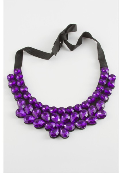 Ds-Derin Papatya Taşlı Yaka Kolye-Mor fiyatları