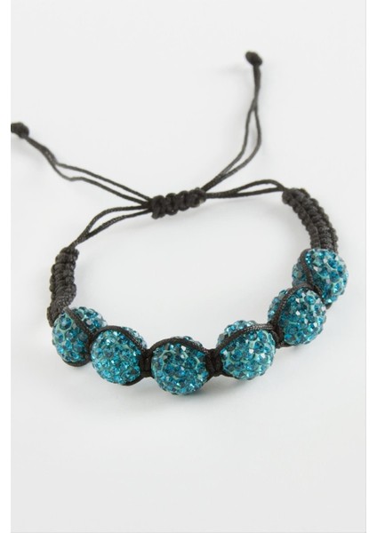 Ds-Derin Top Taşlı Makrome Örgülü Bileklik-Petrol Yeşili