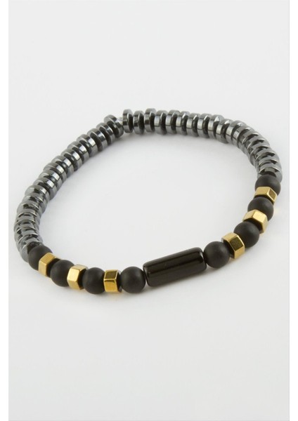 Ds-Derin Hematit Onix Doğaltaş Bileklik-Antrasit