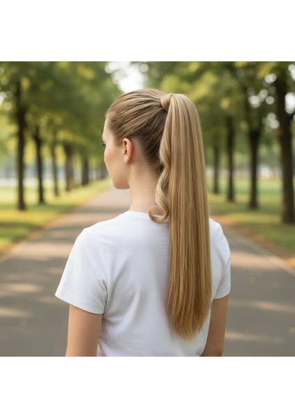 Bağlamalı Düz At Kuyruğu - Karamel Platin Röfleli