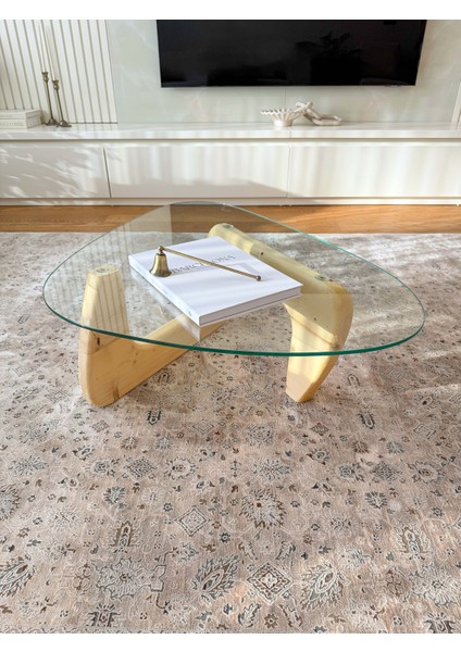 Orta Sehpa - Naturel Renkli Asimetrik Model 90X65 cm ( Temperli Cam )