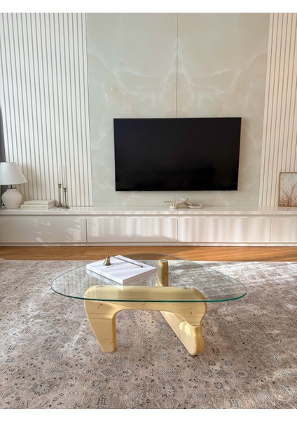 Orta Sehpa - Naturel Renkli Asimetrik Model 90X65 cm ( Temperli Cam )